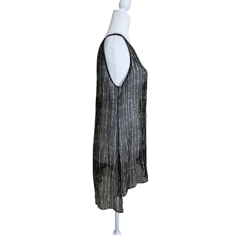 Eileen Fisher Sheer Silk Sleeveless Top Abstract Stripe Black Beige Size M - Picture 2 of 7